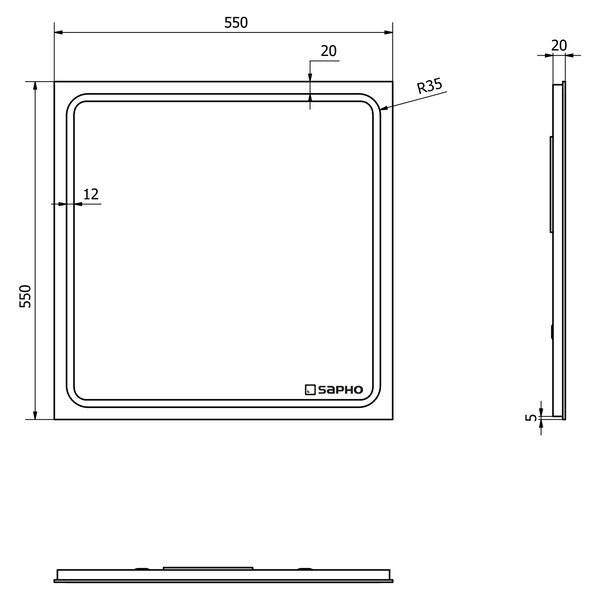 Sapho Sapho, Zrkadlo GEMINI s LED osvetlením 55x55cm, GM055