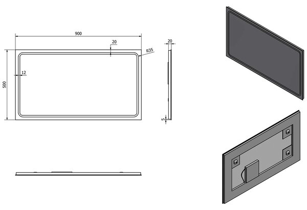 Sapho Sapho, GEMINI LED podsvietené zrkadlo 900x500mm, GM090