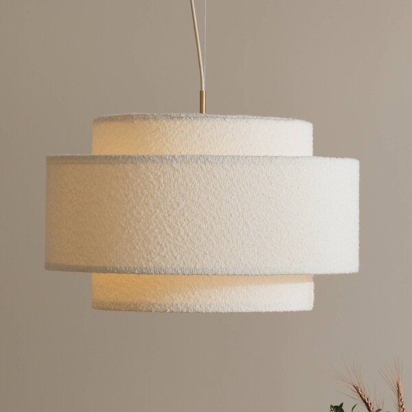 Globen Lighting závesné svietidlo Noah Bouclé, Ø 50 cm, biele, Biela / opálová, Obývacia izba / jedáleň, Textil / látka / hodváb, Škandinávsky, Závesné svietidlo