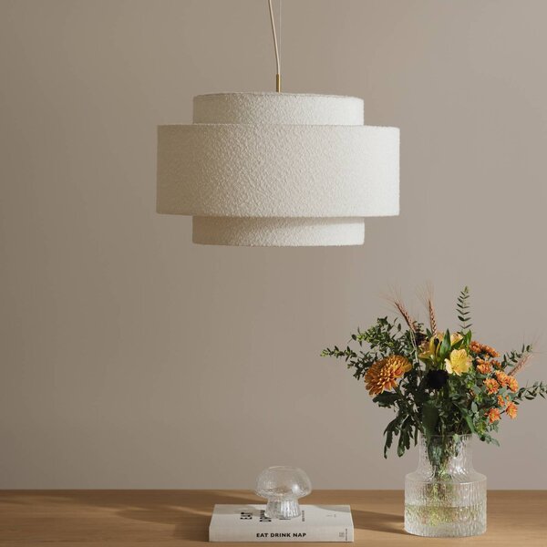 Globen Lighting závesné svietidlo Noah Bouclé, Ø 50 cm, biele, Biela / opálová, Obývacia izba / jedáleň, Textil / látka / hodváb, Škandinávsky, Závesné svietidlo