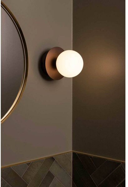 Globen Lighting Nástenné svetlo ART DECO, bronzová/biela Ø 16 cm IP44, Hnedá / staromosadz, Obývacia izba / jedáleň, kov, Dizajn, Nástenné svietidlo