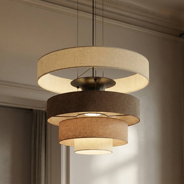 Lucande LED závesné svietidlo Peldano, Ø50 cm hnedá/béžová, stmievateľné, Hnedá / hrdzavá, Obývacia izba / jedáleň, Textil / látka / hodváb, Moderný, Závesné svietidlo