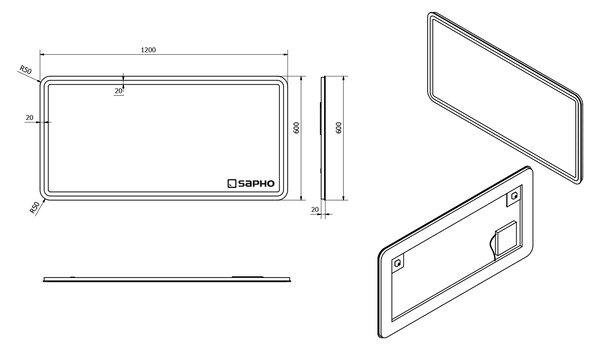 Sapho Sapho, NYX LED podsvietené zrkadlo 1200x600mm, NY120