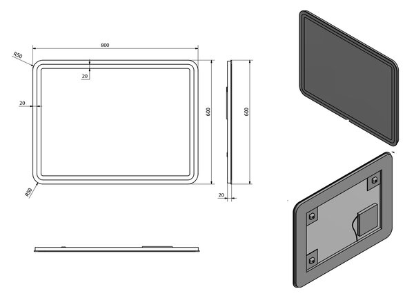 Sapho Sapho, NYX LED podsvietené zrkadlo 600x800mm, NY060