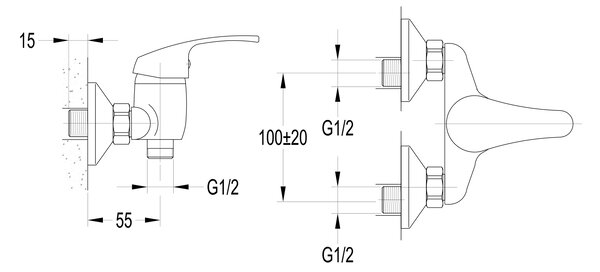 Aqualine, AQUALINE 35 nástenná sprchová batéria, rozteč 100mm, chrómová, 52156