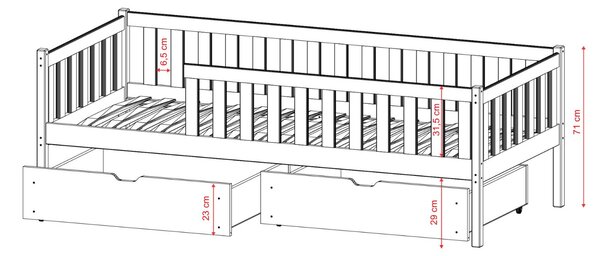MAXMAX Detská posteľ z masívu borovice TONY so šuplíkmi - 180x80 cm - BIELA