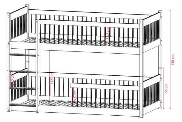 MAXMAX Detská poschodová posteľ s Montessori lôžkom z masívu borovice BOLEK - 200x90 cm - KAŠMÍROVÁ