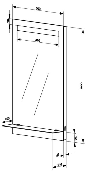 Aqualine Aqualine, LED podsvietené zrkadlo 50x80cm, sklenená polica, gombíkový vypínač, ATH52