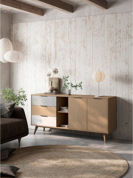 Nízka komoda z borovicového dreva v prírodnej farbe 165x81 cm Elfa - Marckeric