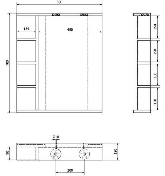 Aqualine Aqualine, KORIN zrkadlo s LED osvetlením a poličkami 60x70x12cm, KO370