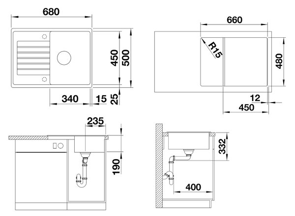 Blanco Zia 45 S Compact, silgranitový drez 680x500x190 mm, 1-komorový, antracitová, BLA-524721