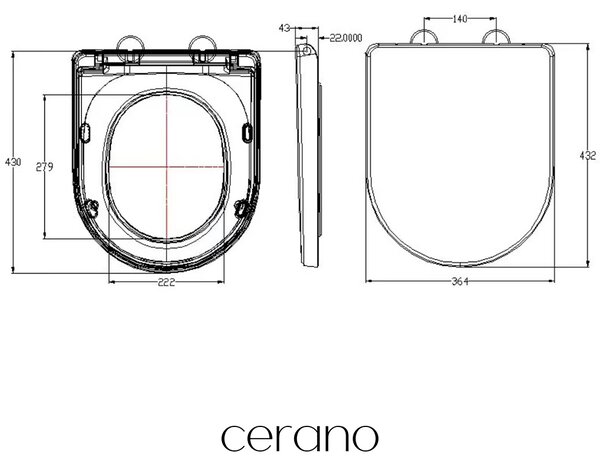 CERANO - WC sedátko Toluco - Soft Close - plast - biela lesklá - 36,4x4,3x43,2 cm