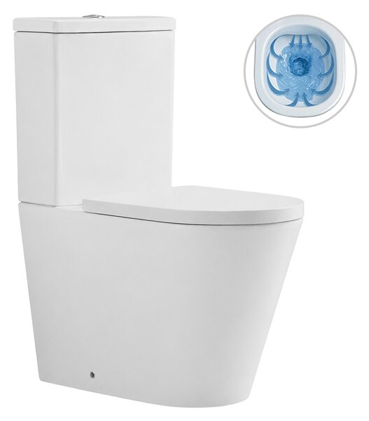 CERANO - WC kombi vyvýšené Comforto, Rimless + PP sedátko - biela lesklá - 90,5x39 cm