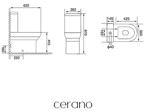 CERANO - WC kombi Vereto, Rimless + PP sedátko - biela lesklá - 81x36 cm