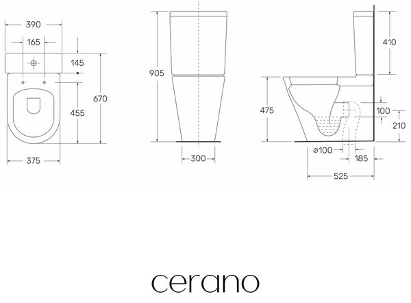 CERANO - WC kombi vyvýšené Comforto, Rimless + PP sedátko - biela lesklá - 90,5x39 cm