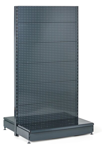 Predajný regál obojstranný, perfo steny, 1600 x 1000 x 900 mm, základný, antracit