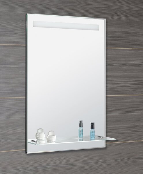 Aqualine Aqualine, LED podsvietené zrkadlo 60x80cm, sklenená polica, gombíkový vypínač, ATH53