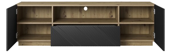 RTV skrinka Asha 167 cm so zásuvkou a otvorom - dub artisan / čierny mat