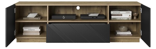 RTV skrinka Asha 167 cm so zásuvkou a otvorom - dub artisan / čierny mat