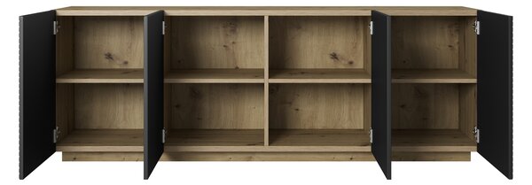 Artisan komoda Asha 200 cm so štyrmi dverami - čierny mat