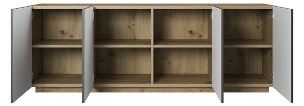 Štvor dverová komoda Asha 200 cm - dub artisan / matný riviera kameň