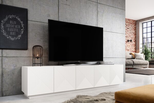 TV skrinka Asha 200 cm na sokli - biely mat