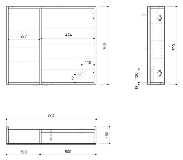 Sapho Sapho, LINEX galérka s LED osvetlením, 80x70x15cm, biela, LX080-0030