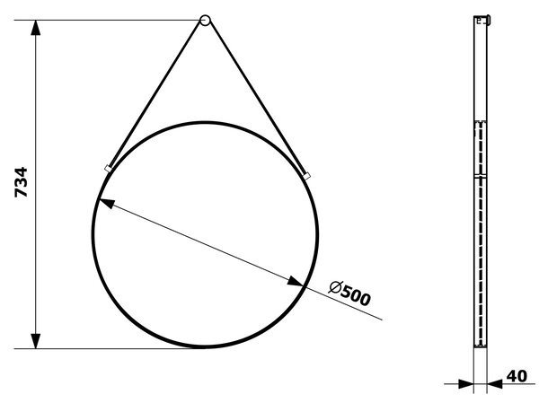 Sapho Sapho, ORBITER zrkadlo guľaté s koženým popruhom, o 50cm, čierna mat, ORT050