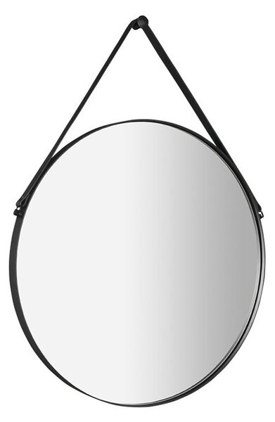 Sapho ORBITER okrúhle zrkadlo s koženým pásikom ø 50cm, čierna mat