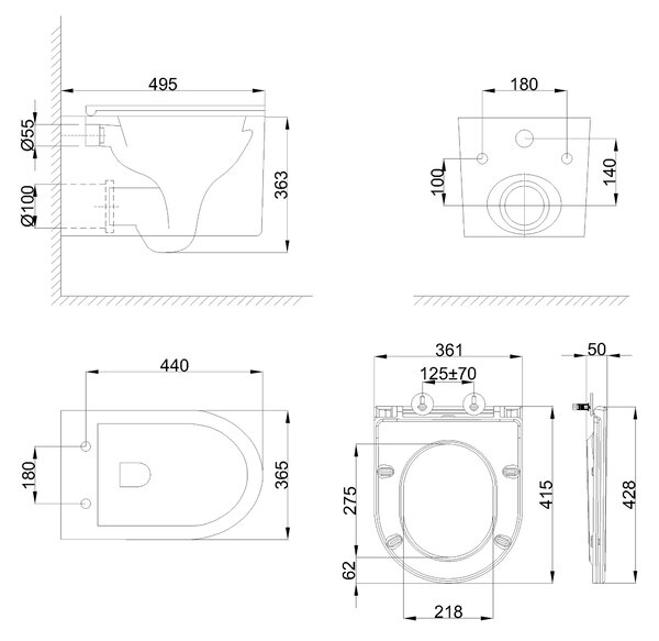 Invena Glamour, závesná WC misa so Swirlflush 495x365x363 mm + toaletné sedadlo s pomalým zatváraním, biela, INV-CE-92-001-L