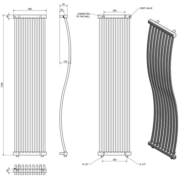 Sapho Sapho, ONDA vykurovacie teleso 400x1700mm, 425W, chróm, 1801-05