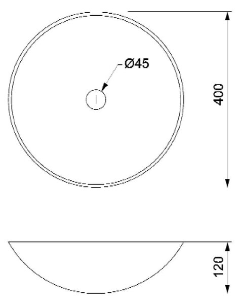Sapho Sapho, BLOK 1 kamenné umývadlo priemer 40cm, matný tmavý kameň, 2401-02