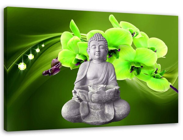 Gario Obraz Budha so zelenou orchideou Veľkosť: 100 x 70 cm, Prevedenie: Obraz na plátne