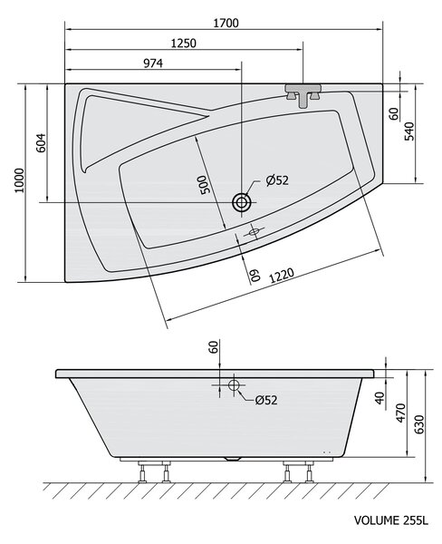 Polysan Polysan, EVIA L asymetrická vaňa 170x100x47cm, biela, 21611