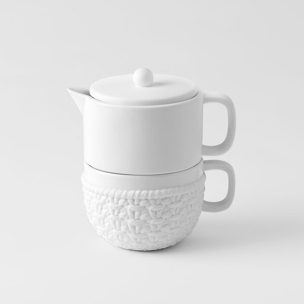 Čajová kanvička s hrnčekom White Knitting, 800 ml