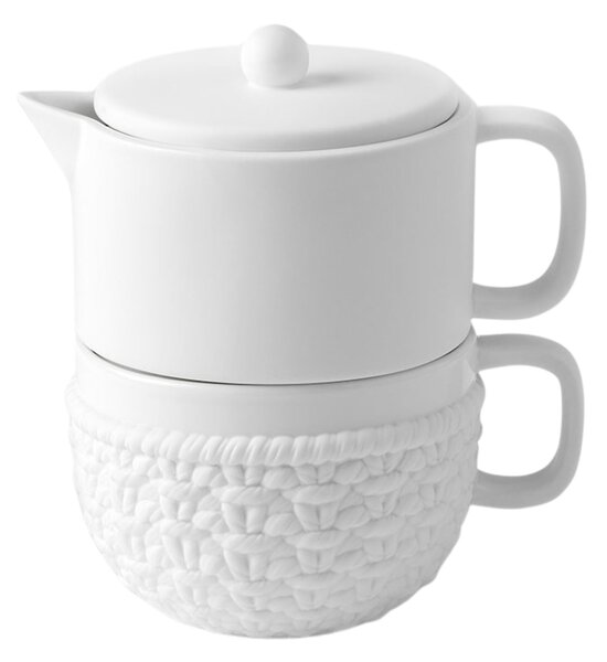 Čajová kanvička s hrnčekom White Knitting, 800 ml