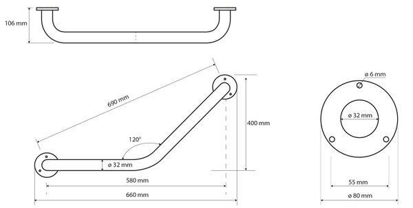 Sapho Sapho, Madlo 120° 400/400mm, biela, XH501W