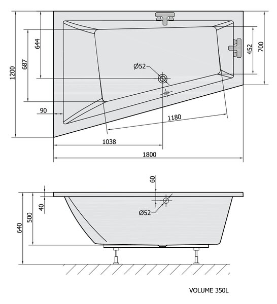 Polysan Polysan, TRIANGL L asymetrická vaňa 180x120x50cm, biela, 19611