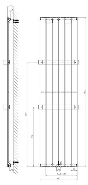 Sapho Sapho, COLONNA vykurovacie teleso 450x1800mm, metalická strieborná, IR145