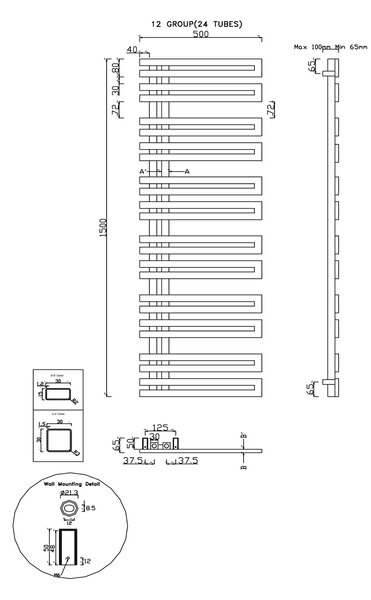 Sapho Sapho, VOLGA vykurovacie teleso 500x1500 mm, nerez mat, NR515