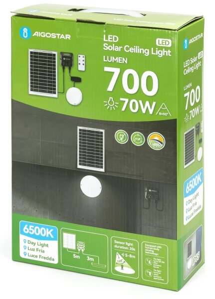 Aigostar - LED solárne stropné svietidlo so senzorom LED/3,7V 6000 mAh IP65 + DO