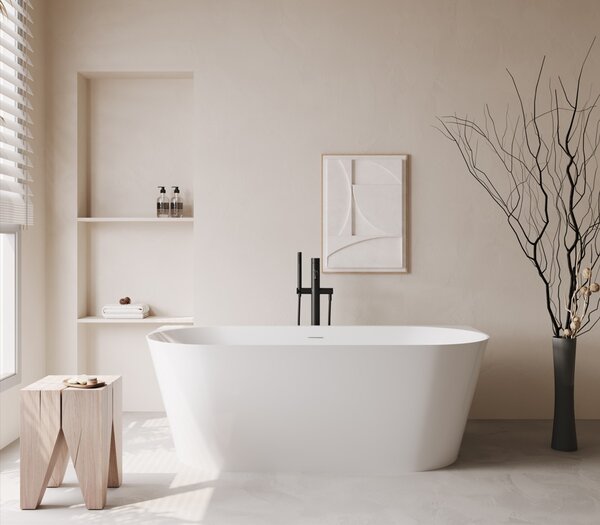 Erga Norah Slim, voľne stojaca vaňa ku stene 170x70 cm + odtoková zátka, biela lesklá, ERG-NORAH-SLIM-170070-WH-WH