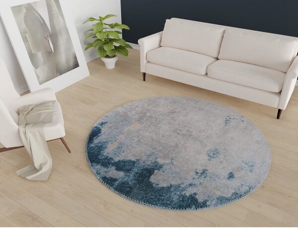 Modrý/sivý umývateľný okrúhly koberec ø 80 cm – Vitaus