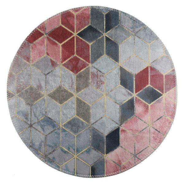 Ružovo-svetlosivý umývateľný okrúhly koberec ø 120 cm – Vitaus