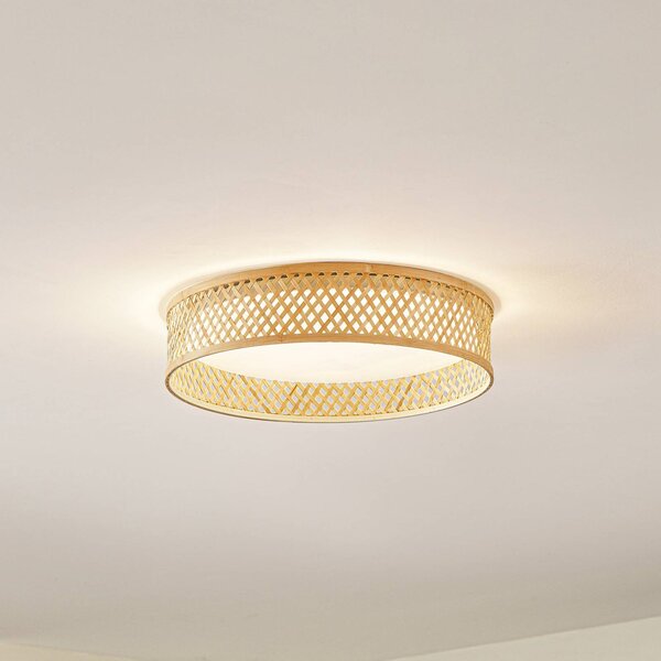 Lindby LED stropné svietidlo Eilif, bambus, Ø 40 cm, Svetlé drevo, Obývacia izba / jedáleň, Bambus, Moderný, Závesné svietidlo