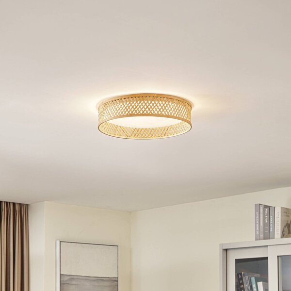 Lindby LED stropné svietidlo Eilif, bambus, Ø 40 cm, Svetlé drevo, Obývacia izba / jedáleň, Bambus, Moderný, Závesné svietidlo