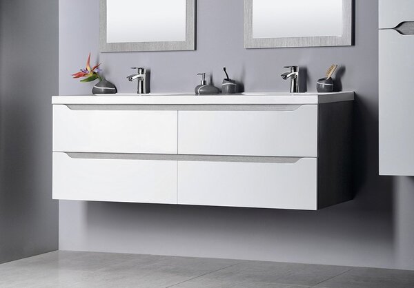 Sapho Sapho, WAVE dvojumývadlová skrinka 149,7x50x47,8cm, biela/dub strieborný (WA152), WA150-3011