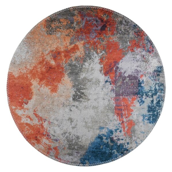 Modrý/oranžový umývateľný okrúhly koberec ø 120 cm – Vitaus