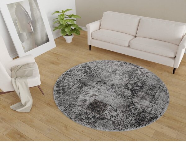 Sivý umývateľný okrúhly koberec ø 80 cm – Vitaus