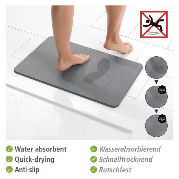 Sivá kúpeľňová predložka z kremeliny 39x60 cm Simi – Wenko